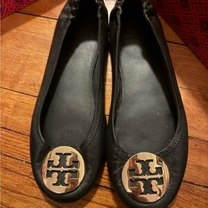Tory Burch Black Minnie Travel Ballet Flats Shoes Comfortable Size 8 Box Auth